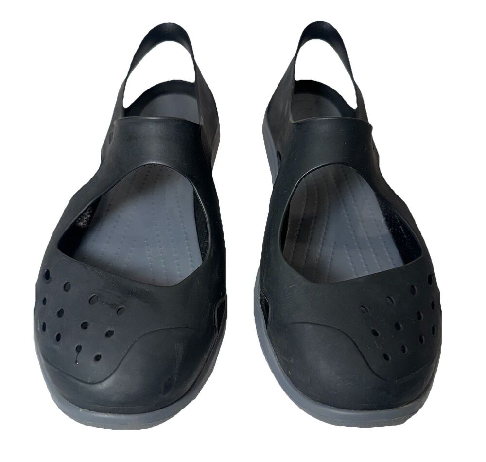 Crocs Swiftwater Wave Slingback Sandals Womens 8 Black Gray Water Shoes Comfort